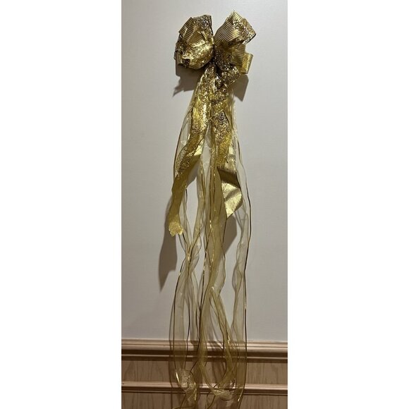 Gold Christmas Tree Bow Topper Approximately 57” Long - Picture 5 of 6
